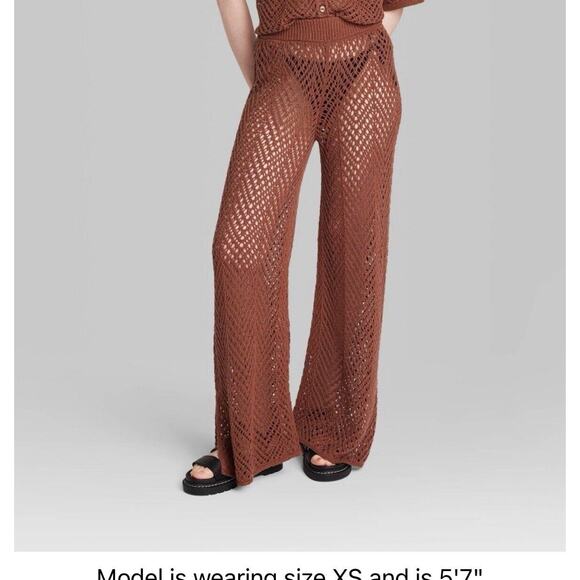 Wild Fable Dark Brown Leg Open Work Pants - Women's XS New - Picture 2 of 9